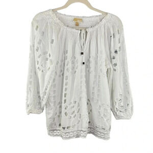 Michael Michael Kors White Eyelet Blouse Lined size Small Minimalist‎ Classic